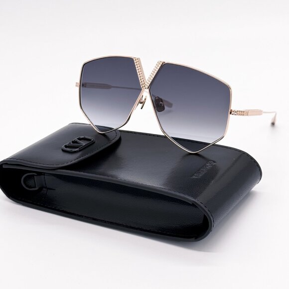 NEW VALENTINO V-HEXAGON VLS-115A WOMEN GRAY TITANIUM SUNGLASSES VALENTINO - Picture 1 of 11